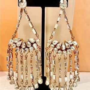 NEW Gold Tone Chandelier Earrings with CZ Stones